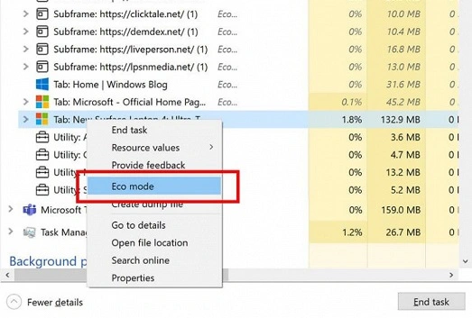 La modalità Eco è stata aggiunta al Task Manager di Windows 10. Per che cosa?