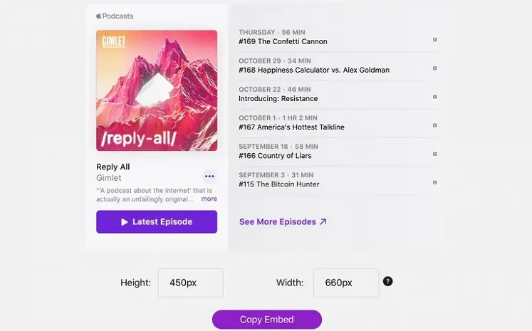 Der Apple Podcasts Player zum Einbetten in Webseiten ist für alle verfügbar