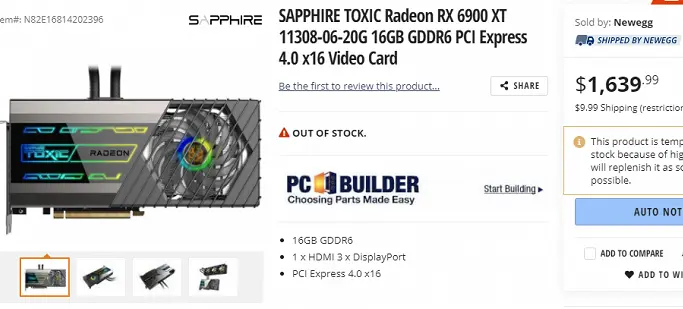 La scheda video Sapphire Radeon RX 6900 XT Toxic si è rivelata più costosa anche della GeForce RTX 3090