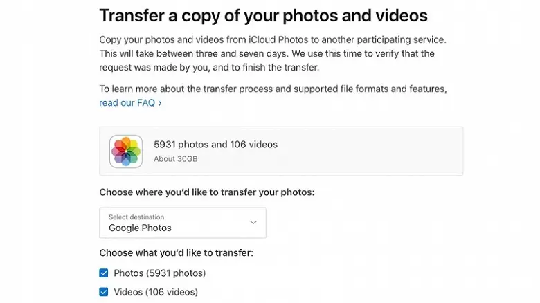 Apple a lancé un service de transfert de photos d'iCloud vers Google Photos
