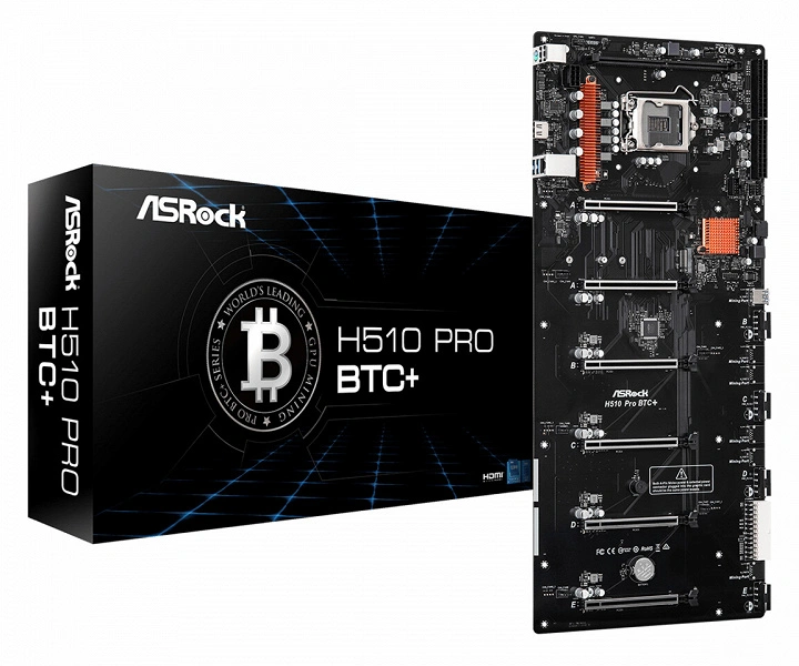 ASRock H510 Pro BTC + placa equipada com seis slots PCIE 3.0 X16