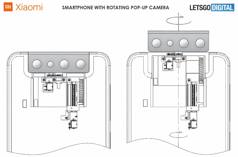 회전식 접이식 카메라가 장착 된 Xiaomi 스마트 폰이 고화질 이미지에 표시됨