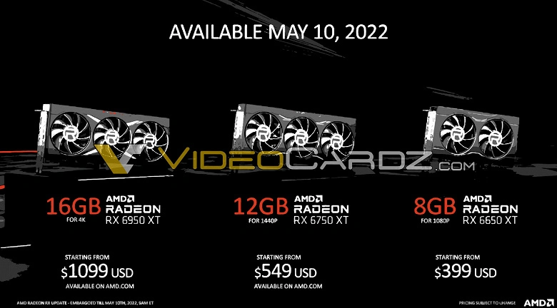 O GeForce RTX 3090 Ti a um preço de US $ 1.100 é muito mais rápido. Os preços das placas de vídeo Radeon RX 6000 atualizadas ficaram conhecidas