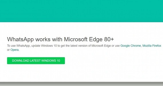 O WhatsApp parou de oferecer suporte à versão antiga do navegador Microsoft Edge