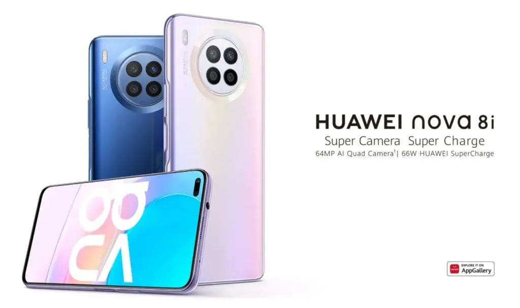 64 MP、4300 Ma・H、66 W、Snapdragon 662とEmui 11. Mate 30と同様に、Huawei Nova 8iスマートフォンが表示されています。