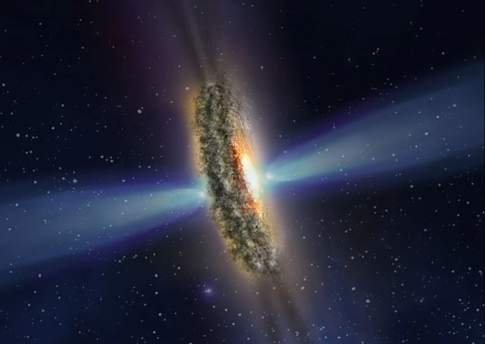 Hubble fängt schwarze Strahlen von einem schwarzen Loch im Weltraum ein