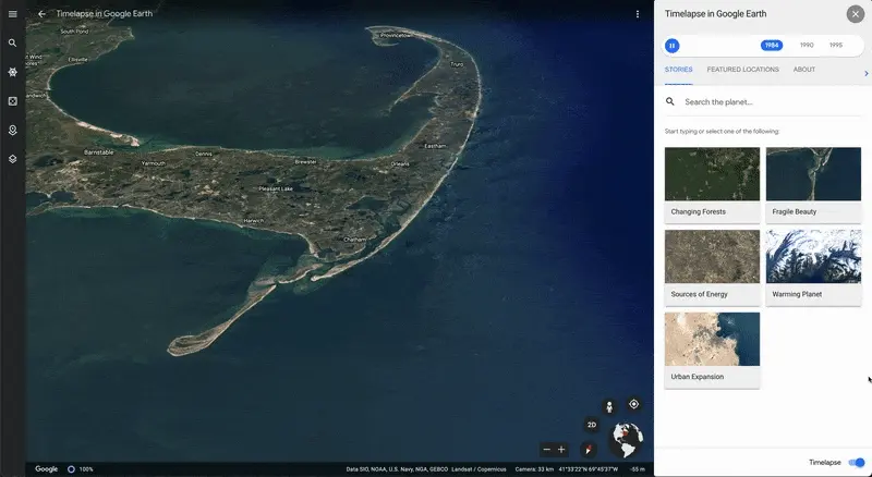 O Google Earth adiciona demonstrações em 3D do impacto das mudanças climáticas nos últimos 36 anos