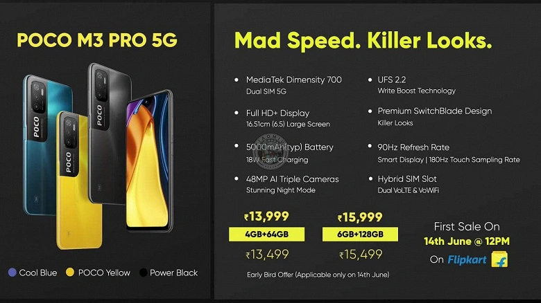 5000 mA · H, 5g, 90 Hz, 48 mégapixels - bon marché. Poco M3 PRO 5G Smartphone