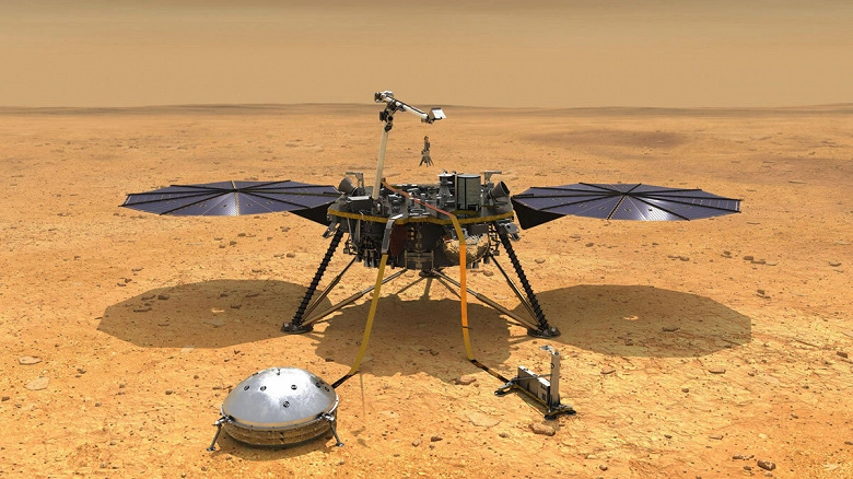 Insightプローブの倒れた力は、元の方法で火星の右上に増加しました。