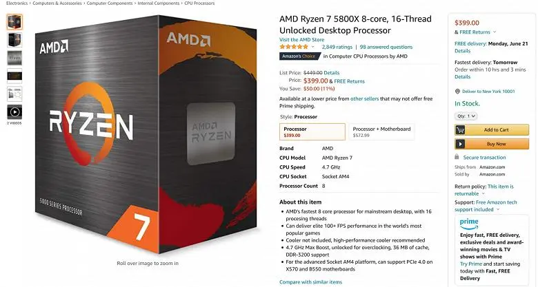 AMD Ryzen 7 5800x는 미국에서 400 달러로 떨어졌지만 핵심 I7-11700K는 여전히 더 접근 할 수 있습니다.