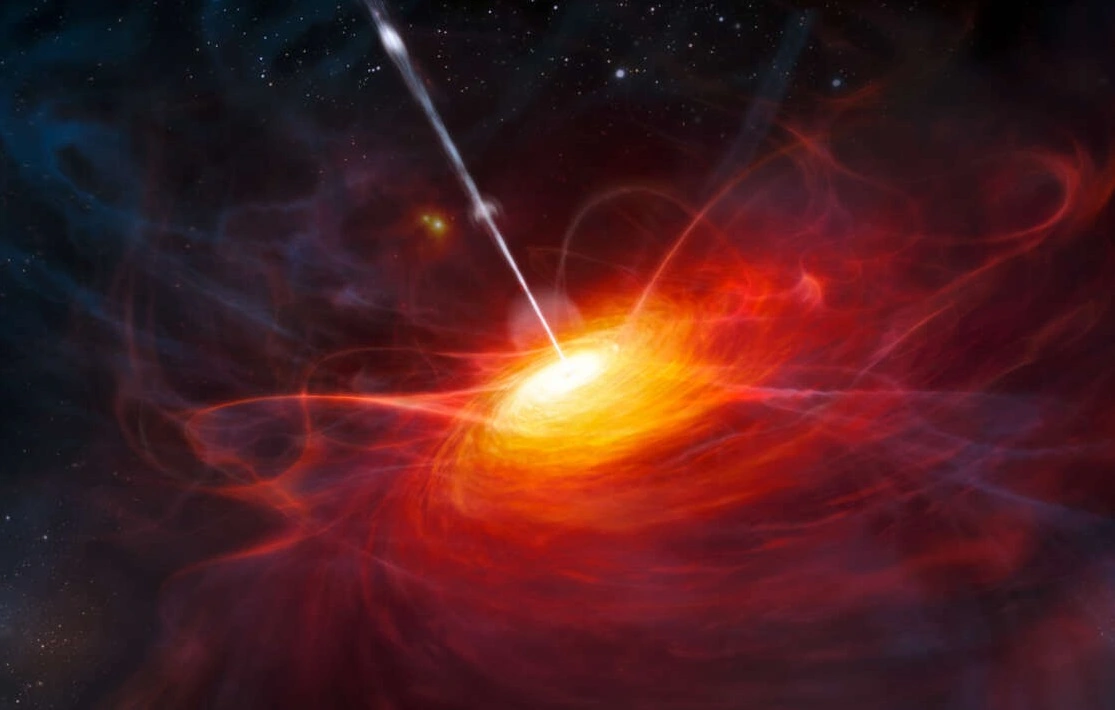 A luz de um quasar vermelho distante revela sua origem