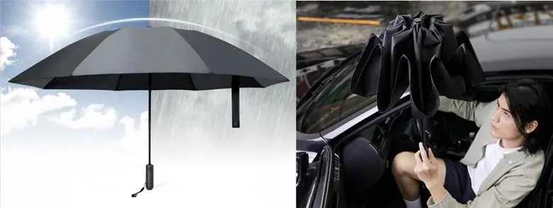 Xiaomi ha introdotto un ombrello dalla pioggia e il sole con una piegatura inversa e la torcia elettrica