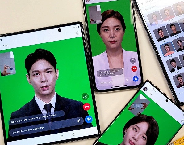 iPhone und Samsung mit künstlichem menschlichem Neon