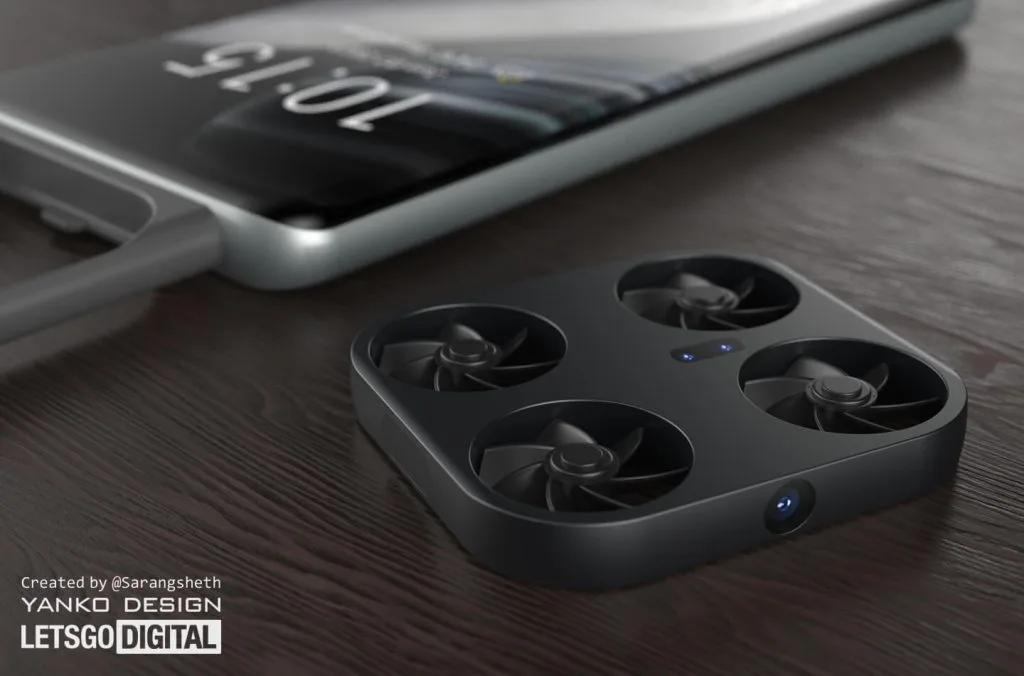 Smartphone Vivo com uma câmera-drone mostrou em renderização
