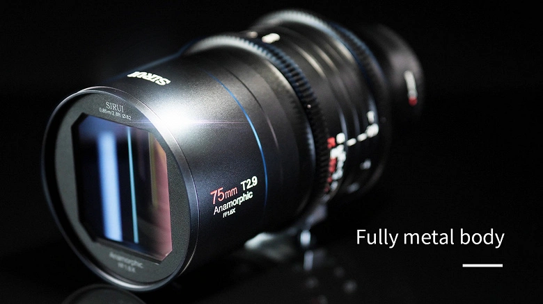 AnaMophic 렌즈 sirui 75mm T2.9는 패스너 L, 소니 E, Canon RF 및 Nikon Z와 옵션으로 제공됩니다.