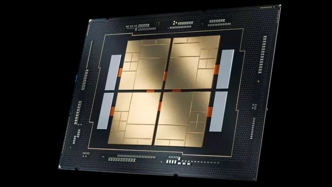 56 cœurs, 105 Mo de mémoire cache de troisième niveau, fréquence 3.3 GHz et consommation jusqu'à 764 W. Processeur phare Intel Sapphire Rapids-Sp