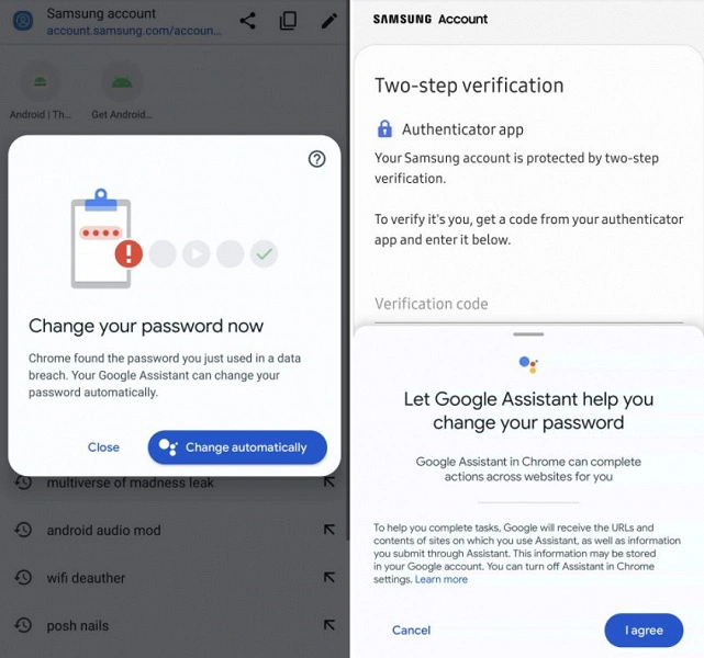 Google Chrome sur Android a appris à changer de mots de passe volés par lui-même