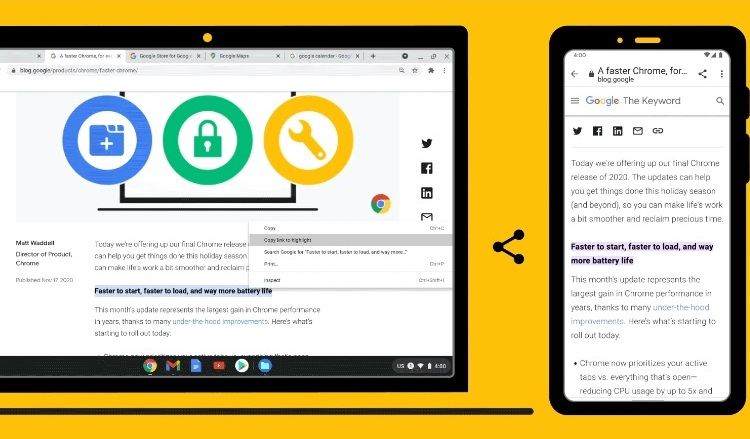 Gli utenti di Chrome potranno condividere collegamenti a parti specifiche del testo delle pagine web