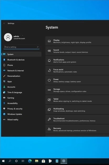 Screenshot dell'applicazione "Parametri" in Windows 11 (Sun Valley)