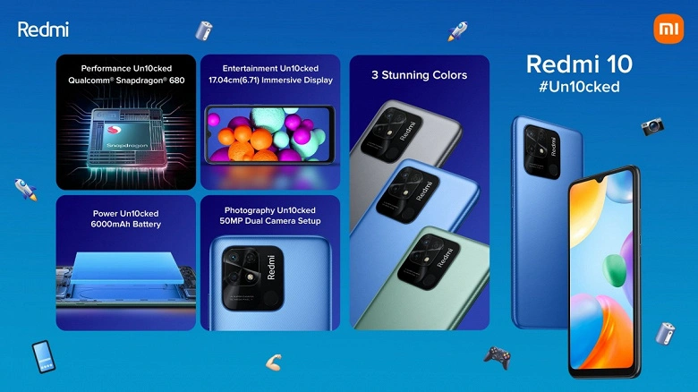 Redmi 10 2022 Présenté: Nouveau design, plate-forme rapide Snapdragon et batterie énorme