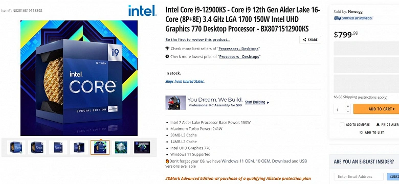 8つの大核を伴うIntelプロセッサのための800ドル。 Core I9-12900KSは売上の開始の準備をしています