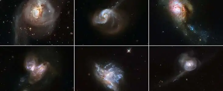 Sei bellissime collisioni tra galassie catturate da Hubble