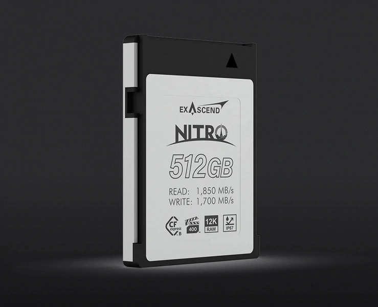 Exascendar Nitro CFEXPRESS Tipo B Cartão de memória 512 GB pode ser o primeiro cartão VPG400 disponível no mercado.