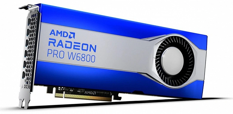 Une carte 3D AMD est représentée avec 32 Go de mémoire et 2250 $. Annoncé des accélérateurs Radeon Pro W6000