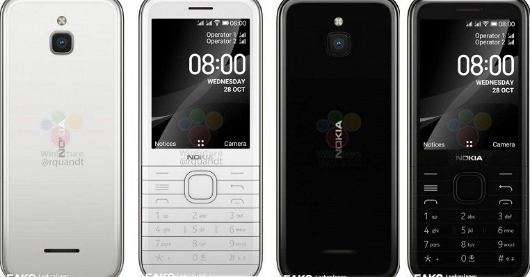 Nokia 8000 4G montré de tous les côtés dans différentes couleurs