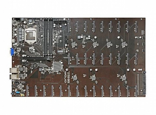 A placa-mãe ideal para mineração com SSD e HDD é apresentada. Possui 32 portas SATA