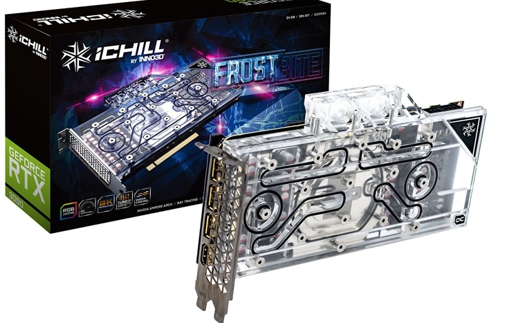 대형 백라이트 워터 블록이 포함 된 GeForce RTX 3090/3080 iChill Frostbite 릴리스