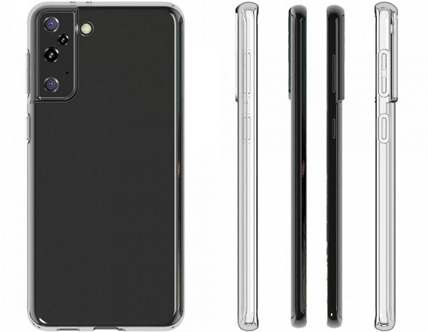 Samsung Galaxy S21 Plus mostrato in una custodia trasparente da tutti i lati