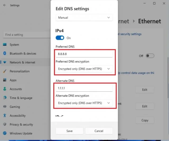 Windows 11에서 DNS-over-https (DOH)를 구성하는 방법