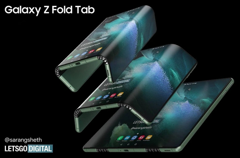Tablet Samsung Galaxy Z Piega Tablet ha mostrato in rendering di alta qualità