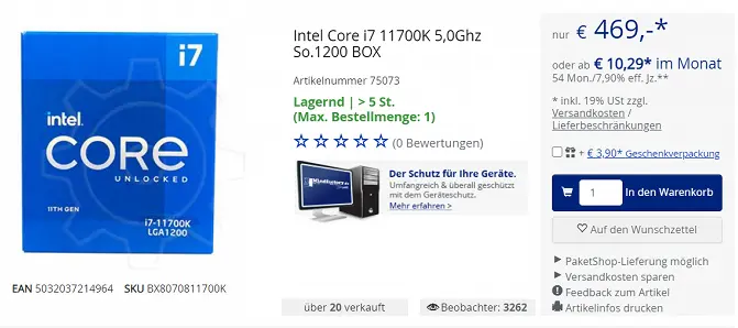 Core i7-11700K를 지금 구입할 수 있습니다.
