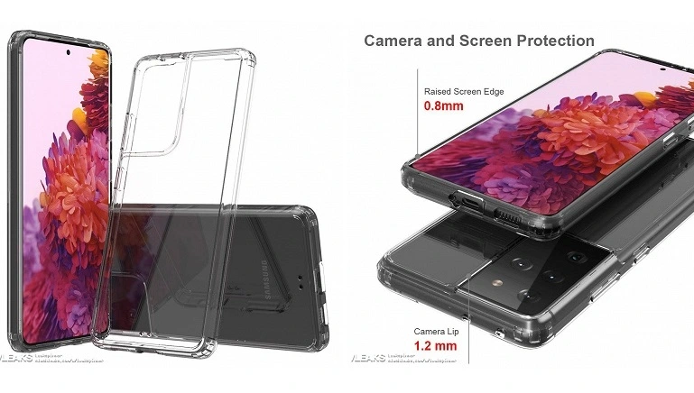 투명 케이스에 담긴 Samsung Galaxy S21 Ultra의 고품질 이미지