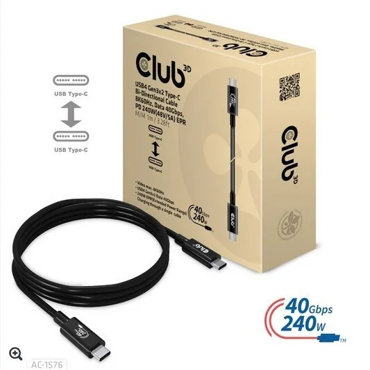 세계 최초의 USB-C 케이블이 제공되어 240 W 전력을 전송하거나 비디오 8k 60 ~/s를 전송할 수 있습니다.
