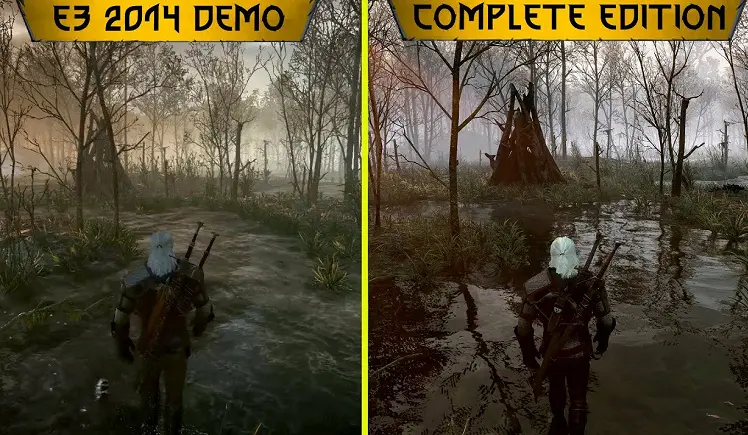 Mesmo após a melhoria, The Witcher 3 parece um pouco pior do que a demo original de quase uma década atrás