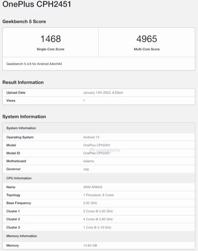 Le caratteristiche del OnePlus 11 “globale” sono confermate dal benchmark