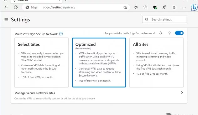 Le VPN intégré d'Edge est désormais disponible pour les utilisateurs de Stable Channel