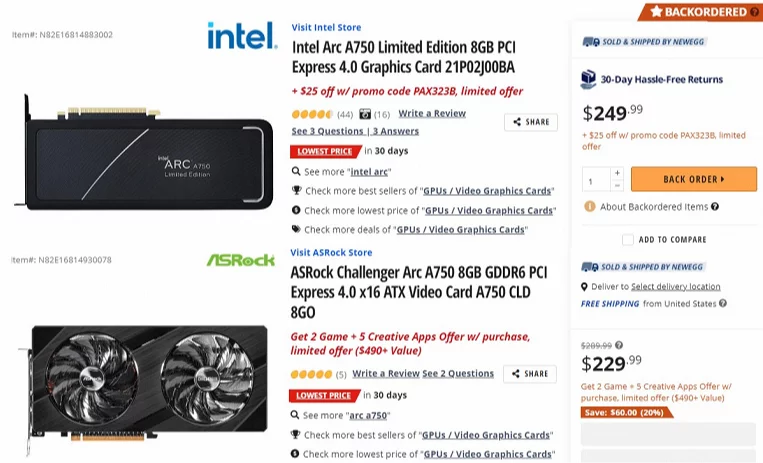 Intel Arc A750 비디오 카드의 수익성이 더욱 높아졌습니다. 이제 단돈 225달러에 구입할 수 있습니다.